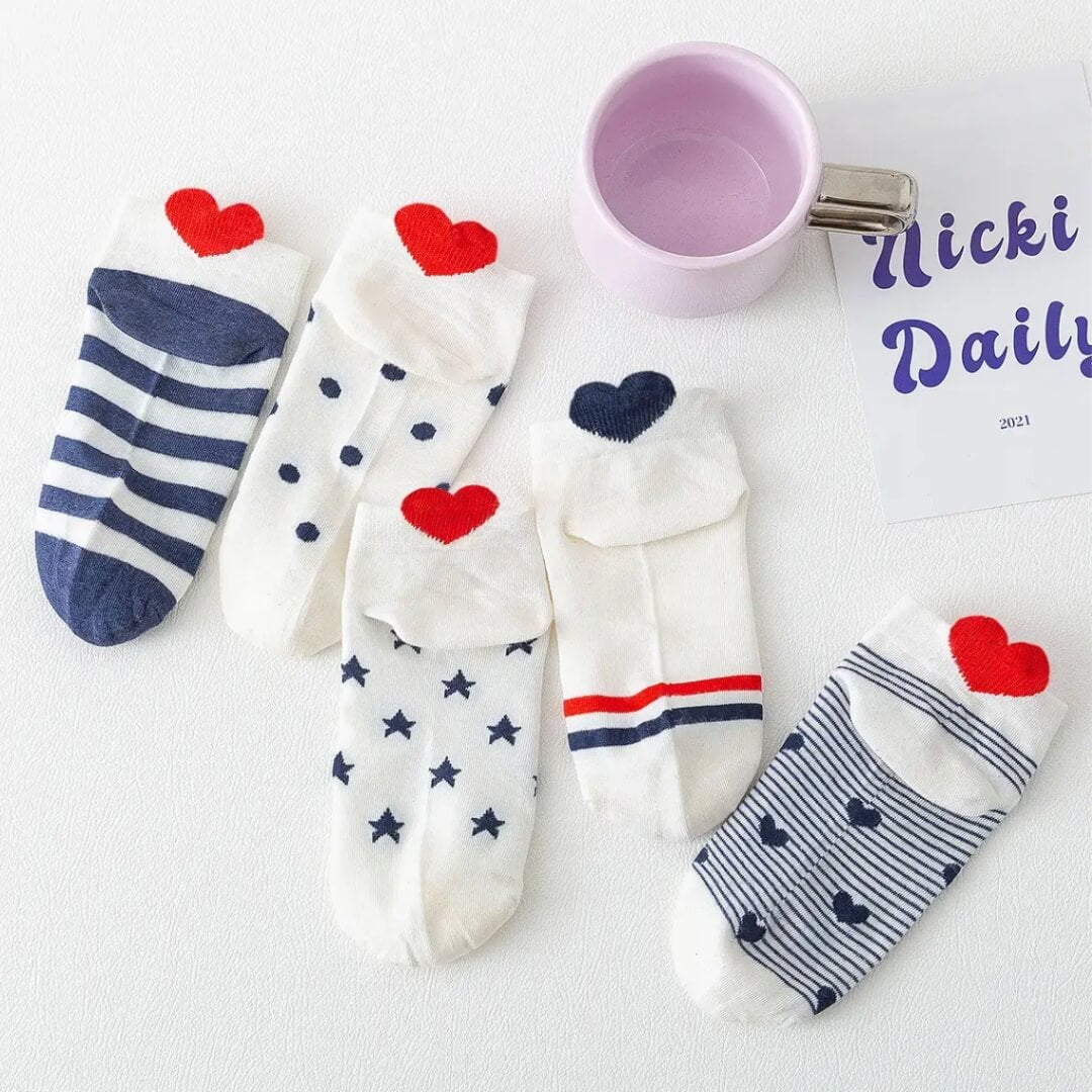 5 paires de chaussettes coeur Love et Nounours